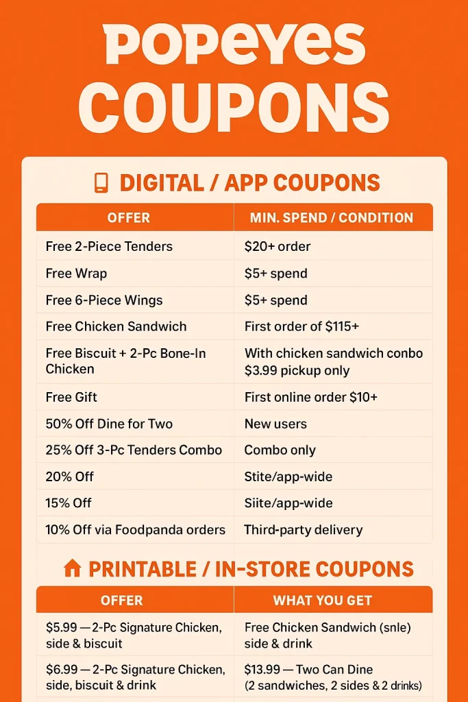 Popeyes Coupons USA 1 Popeyes Coupons Promo Codes